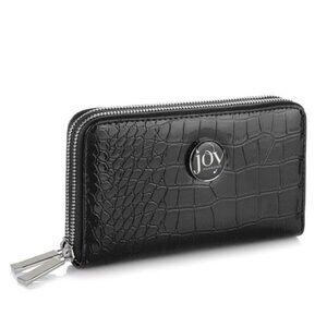 JOY E Lite Croco Couture Embossed Multi-Pocket Wallet with RFID Blocking, BLACK